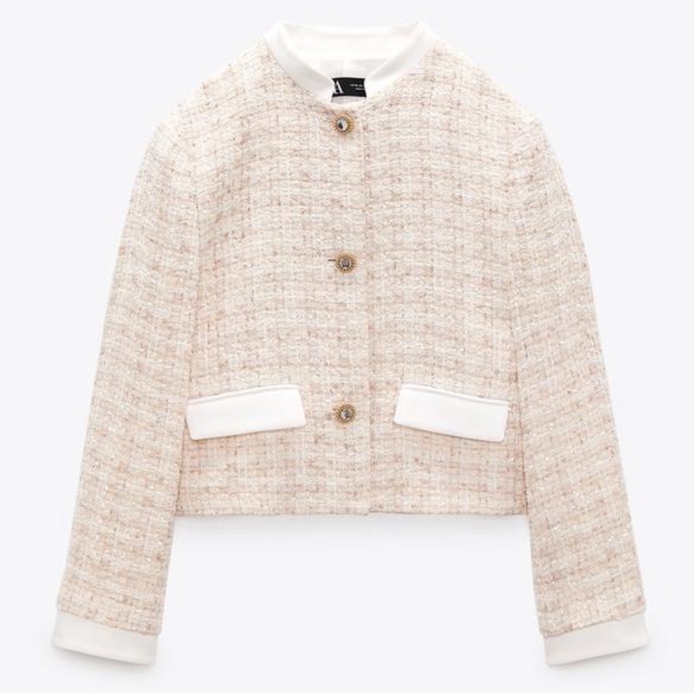 Cropped blazer high collar tweed, long sleeves Jewel button closure SIZE SMALL